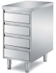 Cassettiera gastronorm in acciaio inox AISI 304 a 4 cassetti - con ripiano - Dimensioni mm 450x700x850h