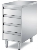 Cassettiera gastronorm in acciaio inox AISI 304 a 4 cassetti - con ripiano - Dimensioni mm 650x700x850h