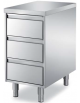 Cassettiera gastronorm in acciaio inox AISI 304 a 3 cassetti, con ripiano - Dimensioni mm 450x700x850h