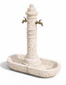 FONTANA DOPPIA IN CALCESTRUZZO CEMENTO COLORE BIANCO TRAVERTINO PER ESTERNO - cm 70x45x121h