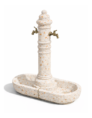 FONTANA DOPPIA IN CALCESTRUZZO CEMENTO COLORE BIANCO TRAVERTINO PER ESTERNO - cm 70x45x121h