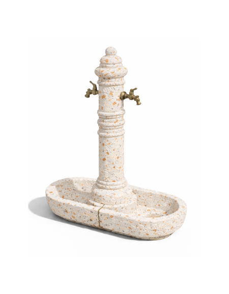 FONTANA DOPPIA IN CALCESTRUZZO CEMENTO COLORE BIANCO TRAVERTINO PER ESTERNO - cm 105x45x121h - Conforme ai CAM
