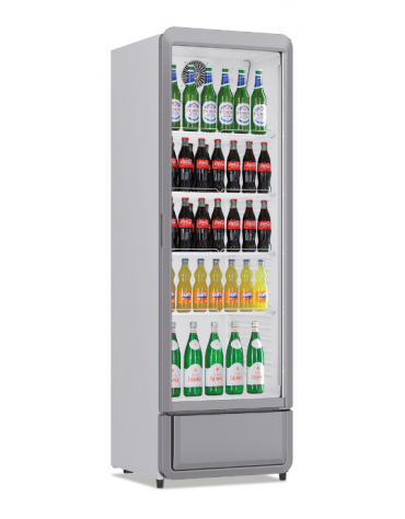 Frigo vetrina bibite ventilata +1°/+10°C, con angoli arrotondati - porta e frontale grigio - Classe D - cm 59,5x61,8x187,6h
