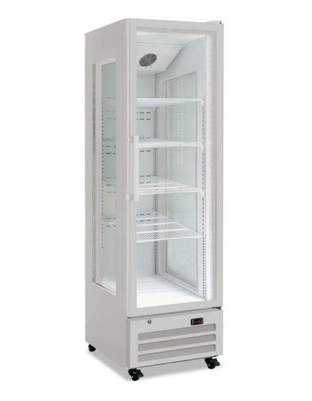 Frigo vetrina bibite tre lati vetro, statica con agitatore - colore bianco - temperatura +1°/+10°C - Classe C - cm 60x70x205h
