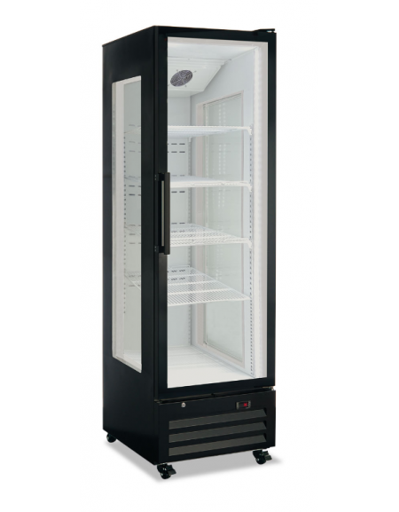 Frigo vetrina bibite tre lati vetro, statica con agitatore - colore nero - temperatura +1°/+10°C - Classe C - cm 60x70x205h