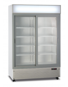 Frigo bibite doppia porta scorrevole ventilato 0°/+10°C, con opalina pubblicitaria - colore bianco - Lt 912 - cm 133x64,5x202,3h