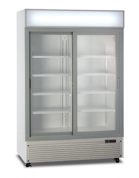 Frigo bibite doppia porta scorrevole ventilato 0°/+10°C, con opalina pubblicitaria - colore bianco - Lt 912 - cm 133x64,5x202,3h
