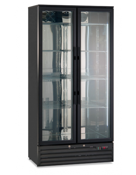 Vetrina frigo per vini doppia porta ventilata, 0°C/+10°C - interno in AISI 304 specchiato - 200 bottiglie - cm 90x53x182h