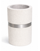 Cestone portarifiuti gettacarte in cemento colore Bianco pietra - con anello reggisacco - cm Ø50x70h - Conforme ai CAM