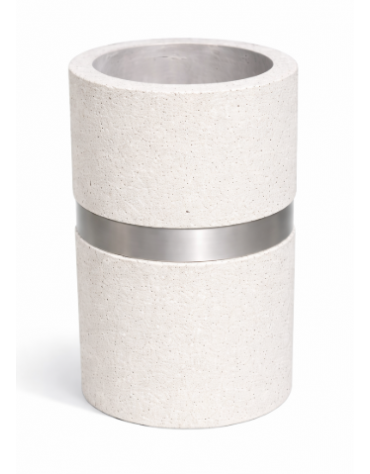 Cestone portarifiuti gettacarte in cemento colore Bianco pietra - con anello reggisacco - cm Ø50x70h - Conforme ai CAM