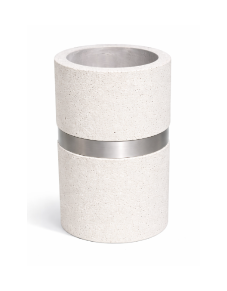 Cestone portarifiuti gettacarte in cemento colore Bianco pietra - con anello reggisacco - cm Ø50x70h - Conforme ai CAM