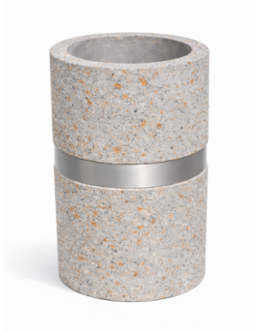 Cestone portarifiuti gettacarte in cemento colore Grigio travertino - con anello reggisacco - cm Ø50x70h - Conforme ai CAM