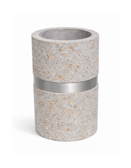 Cestone portarifiuti gettacarte in cemento colore Grigio travertino - con anello reggisacco - cm Ø50x70h - Conforme ai CAM