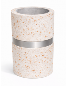 Cestone portarifiuti gettacarte in cemento colore Bianco travertino - con anello reggisacco - cm Ø50x70h - Conforme ai CAM