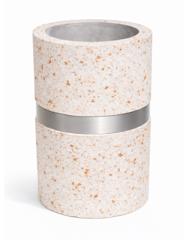 Cestone portarifiuti gettacarte in cemento colore Bianco travertino - con anello reggisacco - cm Ø50x70h - Conforme ai CAM