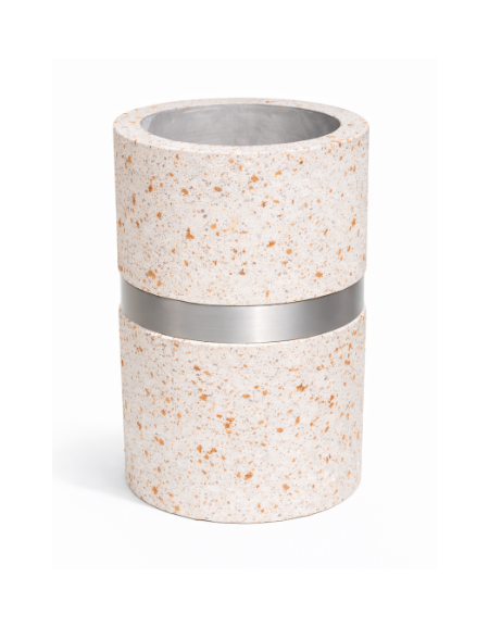 Cestone portarifiuti gettacarte in cemento colore Bianco travertino - con anello reggisacco - cm Ø50x70h - Conforme ai CAM