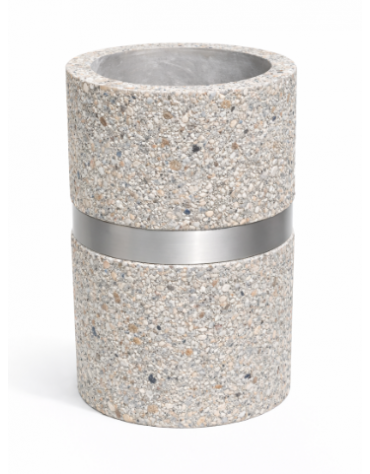 Cestone portarifiuti gettacarte in cemento colore Grigio sabbiato - con anello reggisacco - cm Ø50x70h - Conforme ai CAM