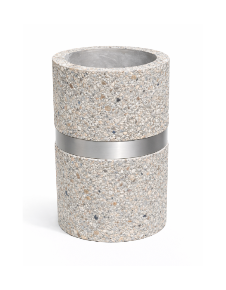 Cestone portarifiuti gettacarte in cemento colore Grigio sabbiato - con anello reggisacco - cm Ø50x70h - Conforme ai CAM