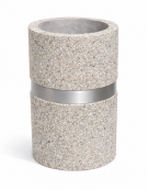 Cestone portarifiuti gettacarte in cemento colore Bianco sabbiato - con anello reggisacco - cm Ø50x70h - Conforme ai CAM