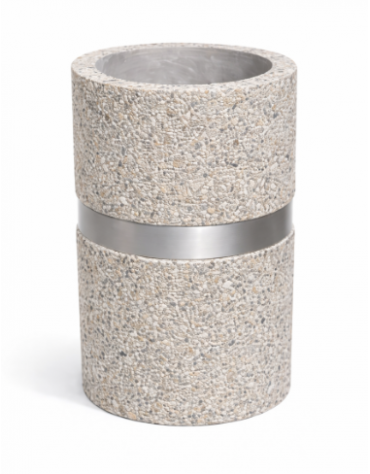 Cestone portarifiuti gettacarte in cemento colore Bianco sabbiato - con anello reggisacco - cm Ø50x70h - Conforme ai CAM