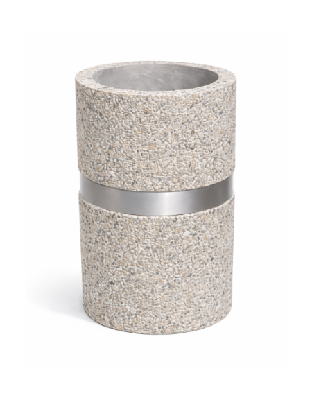 Cestone portarifiuti gettacarte in cemento colore Bianco sabbiato - con anello reggisacco - cm Ø50x70h - Conforme ai CAM