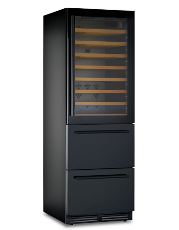 Frigo vini 1 porta vetro e 2 cassetti -ventilato +2°/+20°C vano superiore, 0°/+15°C vano inferiore - mm 595x685x1795h