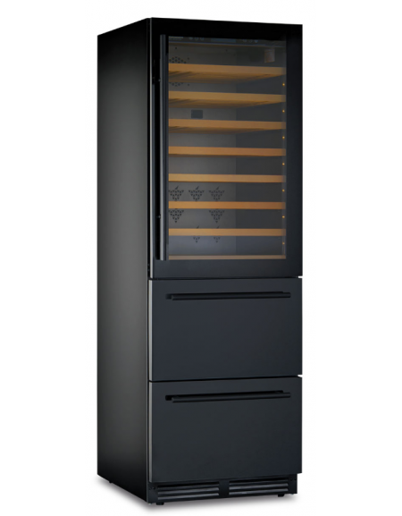 Frigo vini 1 porta vetro e 2 cassetti -ventilato +2°/+20°C vano superiore, 0°/+15°C vano inferiore - mm 595x685x1795h