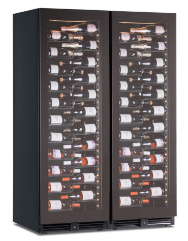Vetrina vini ventilata doppia porta, 2 zone di temperatura da +2°C+20°C cad. - N° 256 bottiglie - cm 121x70x180,4h