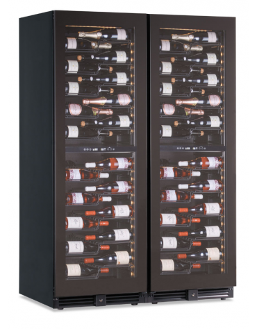 Vetrina vini ventilata 2 porte, 4 zone di temperatura (2x)+2°C+20°C, (2x)+12°C/+20°C  - N°232 bottiglie - cm 121x70x180,4h