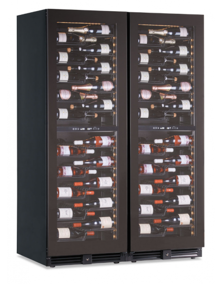 Vetrina vini ventilata 2 porte, 4 zone di temperatura (2x)+2°C+20°C, (2x)+12°C/+20°C  - N°232 bottiglie - cm 121x70x180,4h