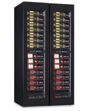 Vetrina vini ventilata 2 porte, 4 zone di temperatura (2x)+2°C+20°C, (2x)+12°C/+20°C  - N°210 bottiglie - cm 92x69x180,4h