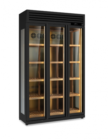 Vetrina frigo vini ventilato 3 porte in acciaio verniciato nero - temperatura +3°/+20 °C - N°295 bottiglie - cm 135x58,2x230,5h