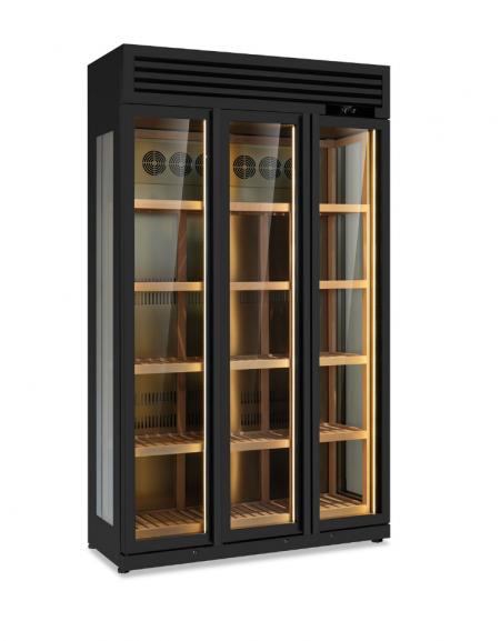 Vetrina frigo vini ventilato 3 porte in acciaio verniciato nero - temperatura +3°/+20 °C - N°295 bottiglie - cm 135x58,2x230,5h