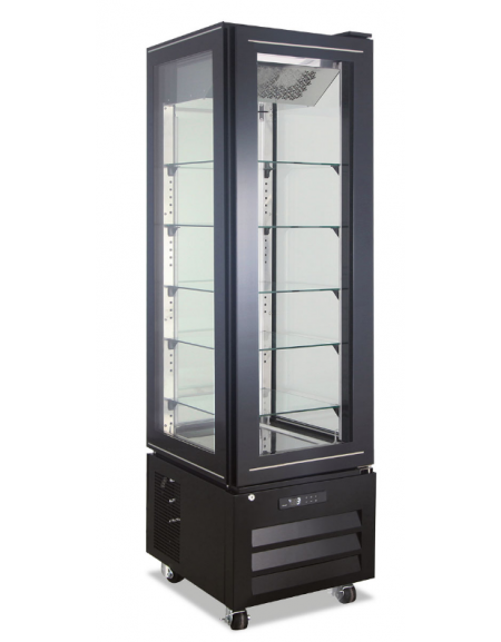 Vetrina verticale negativa ventilata no frost -18°/-22°C - N° 4 Lati a vetro - Colore nero - cm 45x65x195h