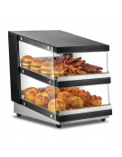 Vetrina calda soprabanco in acciaio, ventilata +30°C/+90°C - 2 ripiani - aperta lato operatore e lato cliente - cm 60x70,3x70,4h