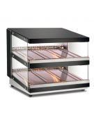 Vetrina calda soprabanco in acciaio ventilata +30°C/+90°C - 2 ripiani - aperta lato operatore e lato cliente  - cm 80x70,3x70,4h