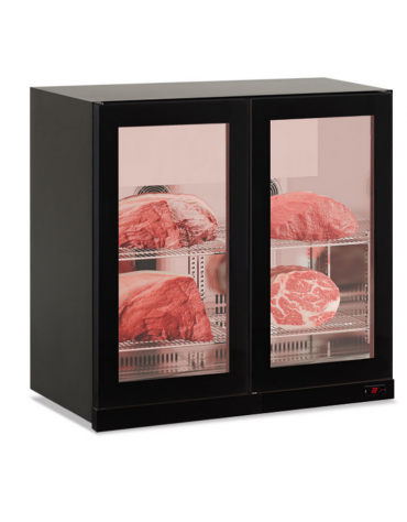Frigo vetrina pensile 2 ante per conservazione carne in lamiera nera preverniciata - temp. -2°/+10 °C - cm 90x56,5x85,2h