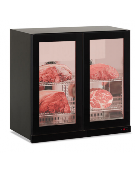 Frigo vetrina pensile 2 ante per conservazione carne in lamiera nera preverniciata - temp. -2°/+10 °C - cm 90x56,5x85,2h