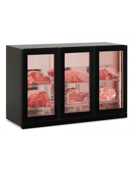 Frigo vetrina pensile 3 ante per conservazione carne in lamiera nera preverniciata - temp. -2°/+10 °C - cm 135x56,5x85,2h