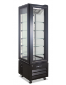 Vetrina pasticceria ventilata no frost +2°/+8°C con 4 lati in vetro - colore nero - 1 porta - capacità 258 Lt - cm 45x65x195h