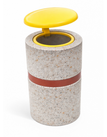 Cestone portarifiuti in cemento colore Grigio travertino - con coperchio a ribalta e reggisacco -  Øcm 50 - Altezza cm 100 - CAM