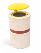 Cestone portarifiuti in cemento colore Bianco travertino - con coperchio a ribalta e reggisacco - Øcm 50 - Altezza cm 100 - CAM