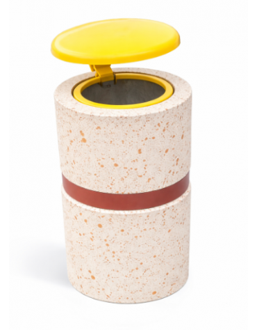 Cestone portarifiuti in cemento colore Bianco travertino - con coperchio a ribalta e reggisacco - Øcm 50 - Altezza cm 100 - CAM