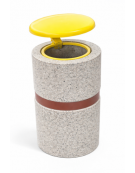 Cestone portarifiuti in cemento colore Bianco sabbiato - con coperchio a ribalta e reggisacco -  Øcm 50 - Altezza cm 100 - CAM