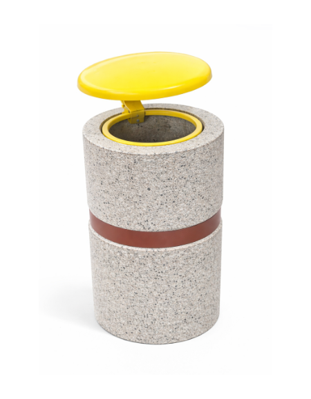 Cestone portarifiuti in cemento colore Bianco sabbiato - con coperchio a ribalta e reggisacco -  Øcm 50 - Altezza cm 100 - CAM