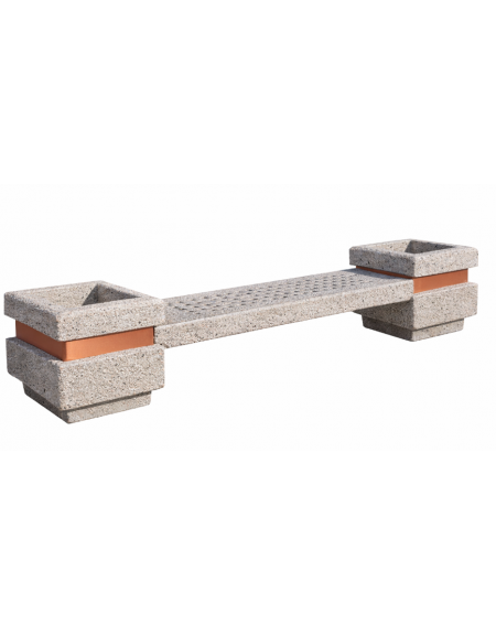 Panchina in cemento calcestruzzo seduta liscia con 2 fioriere laterali - colore Bianco sabbiato - cm 310x60x65h - CAM