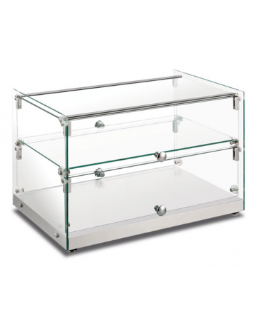 Vetrina neutra 2 ripiani per bar e colazione - struttura in acciaio - cm 55,5x36,1x37,9h