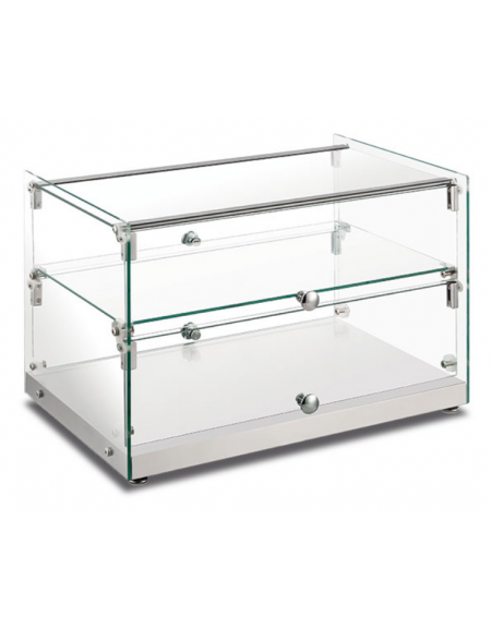 Vetrina neutra 2 ripiani per bar e colazione - struttura in acciaio - cm 55,5x36,1x37,9h