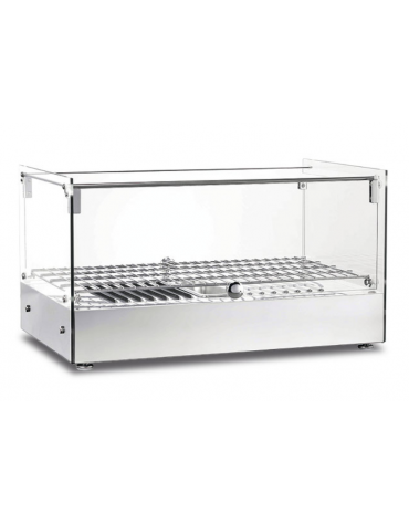 Vetrina calda sopra banco a 1 piano con vetri dritti e vaschetta per umidità - cm 55,5x36,1x31,2h