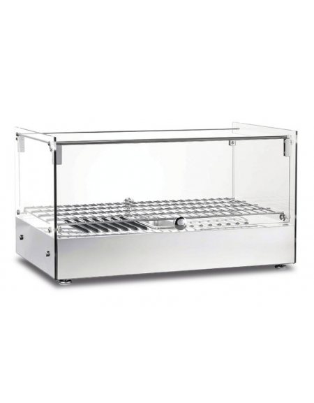 Vetrina calda sopra banco a 1 piano con vetri dritti e vaschetta per umidità - cm 55,5x36,1x31,2h